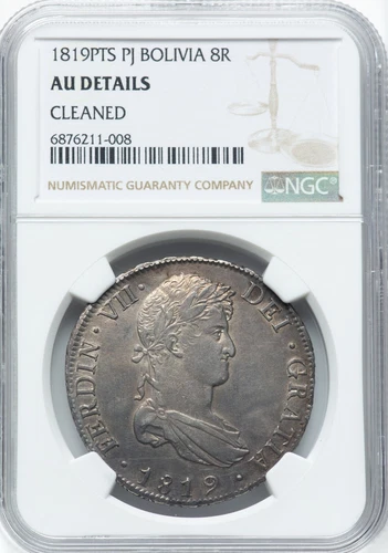 Bolivia - 1819 PTS-PJ Ferdinand VII - 8 Reales - NGC AU Details - LOOKS ORIGINAL
