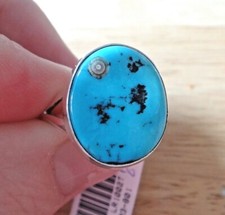 size 8 Sterling Silver 8x11mm Navajo oval Blue Turquoise 2mm wide band Ring