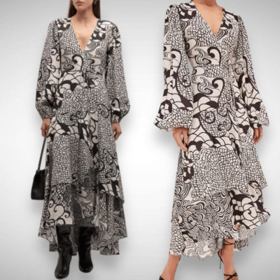 Alexis Zarela Abstract Printed Wrap Maxi Dress Size XS Retro Boho Y2K Cottage