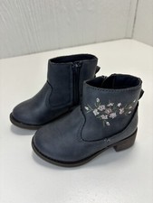 Oshkosh Toddler Girls Blue/Gray Boots Size 5 Embroidered Flowers Zips Up