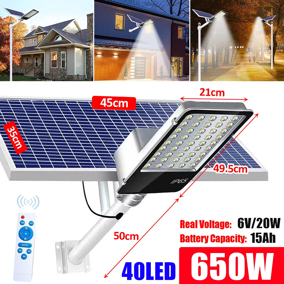 650W Solar Outdoor Street Lights Flood Yard Garden Lamp IP65 With
