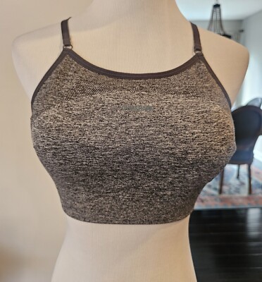 Gymshark Flex Sportsbra Size Small Gray Spellout on Back Adjustable Straps Activ