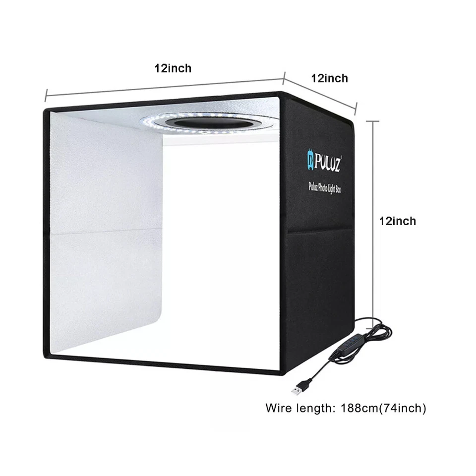 PULUZ 12" Large LED Light Box Photo Tent Dimmable Photography Studio Shooting US - Image 2 of 4