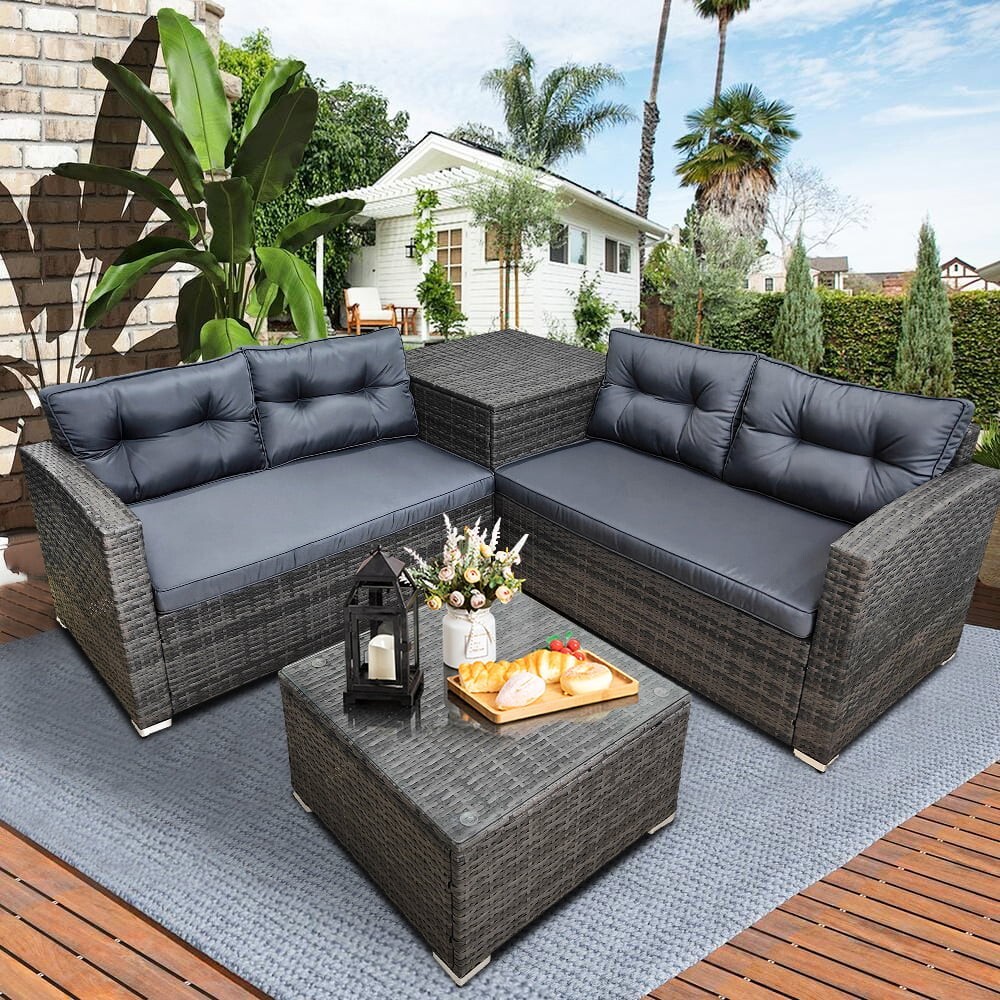 4-Piece Rattan Patio Sofa Set: Stylish Outdoor Sectional Furniture