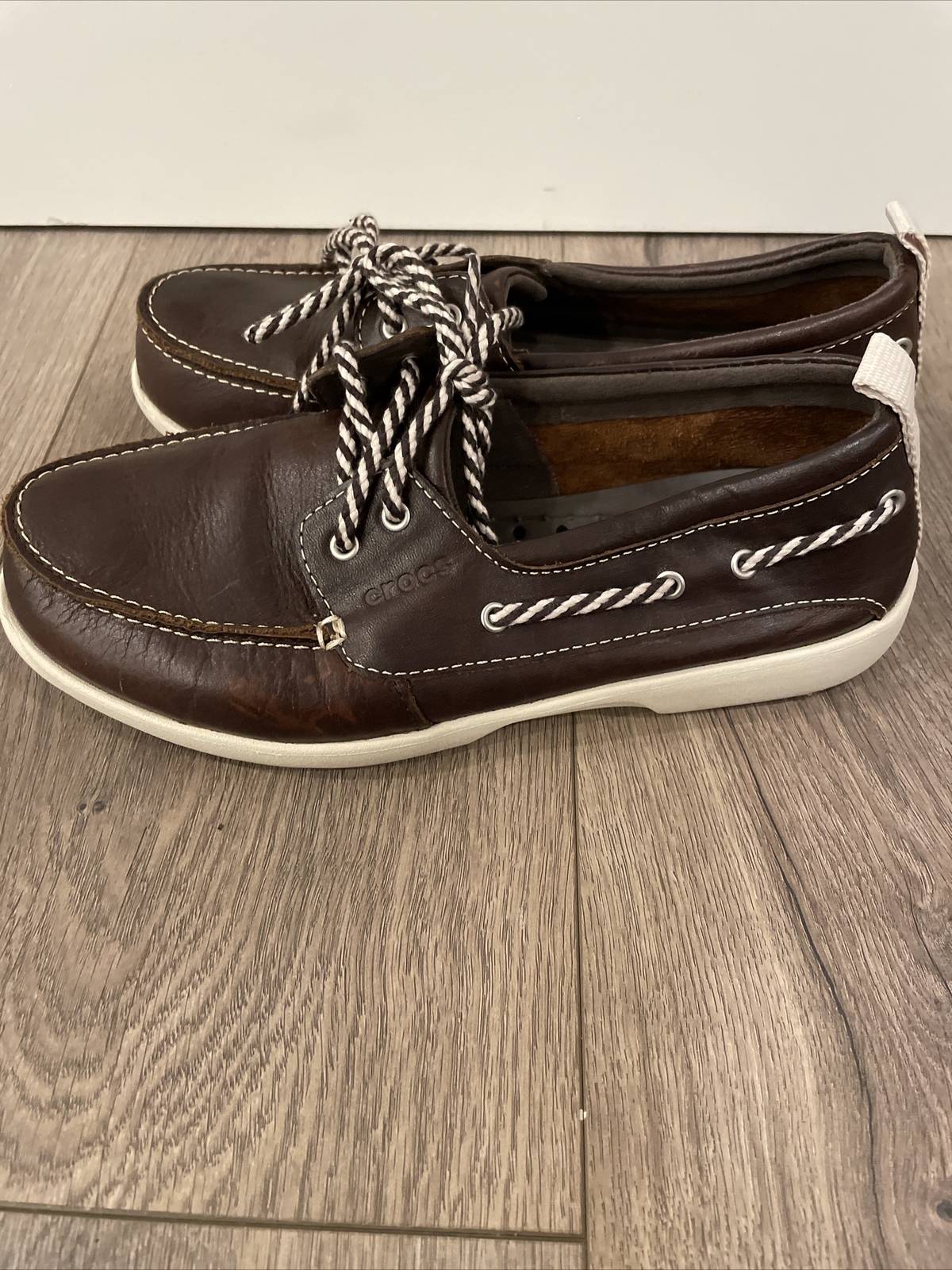 Crocs Above Deck Boat Shoes, Women Sz 8, Brown Off Wh… Gem