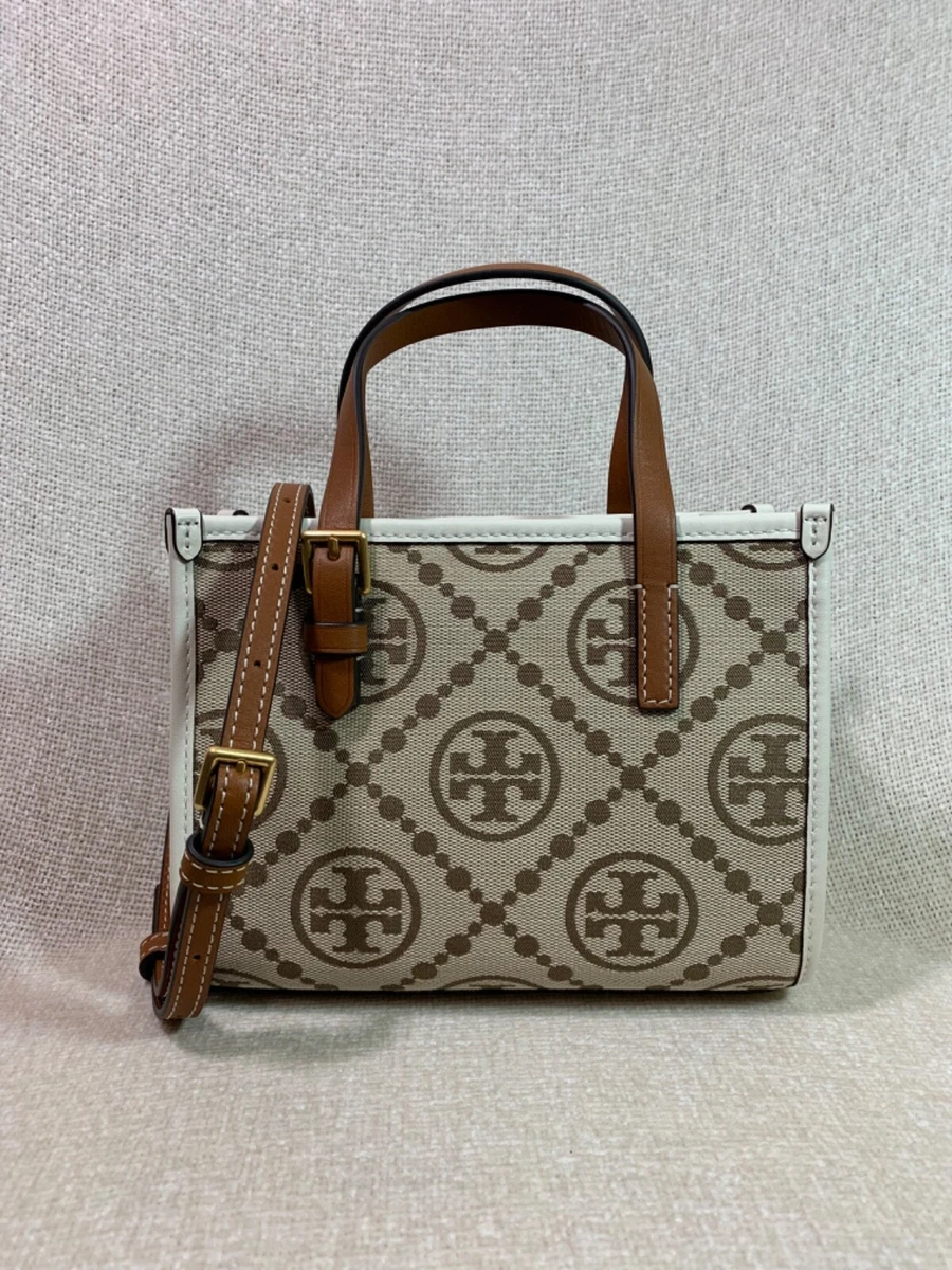 Tory Burch T Monogram Small Canvas Tote Bag Ivory