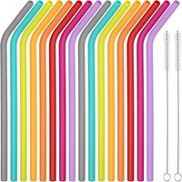 16 Silikon Strohhalme Trinkhalme Set Mit ReinigungsbüRste Bunt