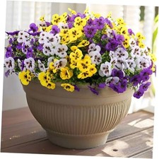 Artificial Fake Pansy Flowers for Outdoor, Faux Silk 18 Purple, Yellow, White