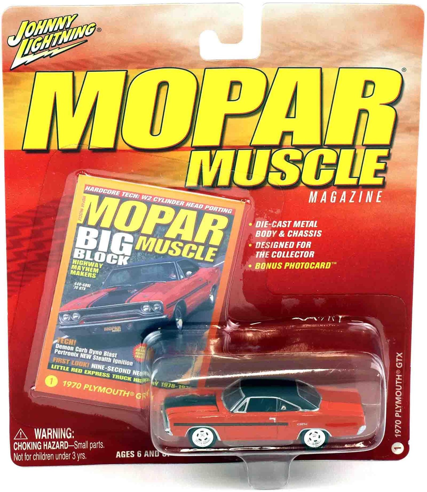 1:64 Johnny Lightning 1970 Plymouth GTX Coupe Orange/Black MOPAR Muscle