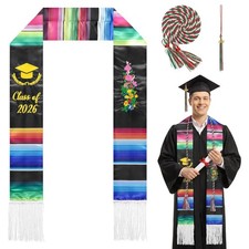 Embroidery Mexican Graduation Stole Sash Gold Honor Cord Class of 2025 Gift