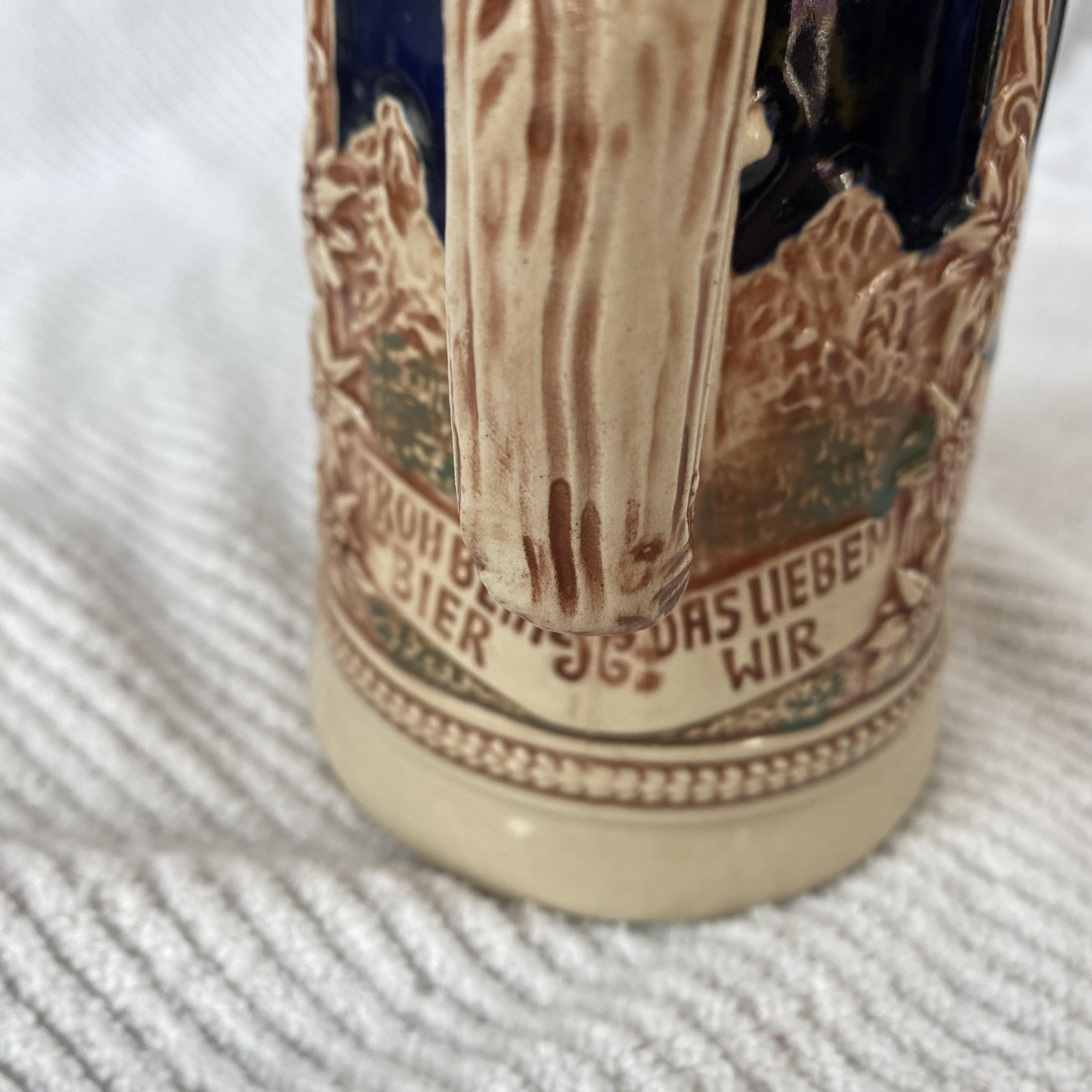 Vintage Gerz Germany Lidded Beer Stein Pewter Lid Tavern Scene Relief Ceramic