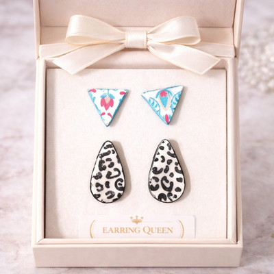 Leopard & Floral Boho Stud Earrings Stainless Steel 2pk Hypoallergenic