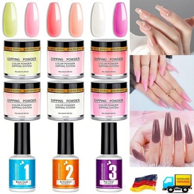 NEU Dipping Powder Nails Set, 9Pcs Dip Pulver Nagel Starter Kit 6 Farben French