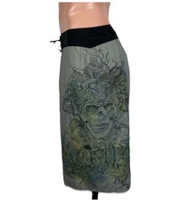 Vintage Quiksilver Gray Medusa Skull Davy Jones Aquarium Board Shorts X-Long 40