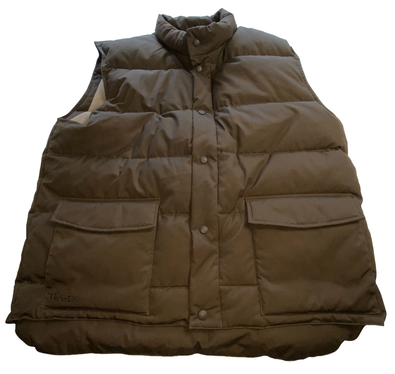 Cabela’s Goose Down Vest Men XL Tall Brown Puffer Insulated Outdoor Fleece Lined