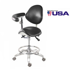 Deluxe Doctor Assistant Saddle Chair 360° Rotation Armrest Foot Control Black US