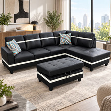 Black And White Semi PU Synthetic Leather 3-Piece Couch Living Room Sofa Set