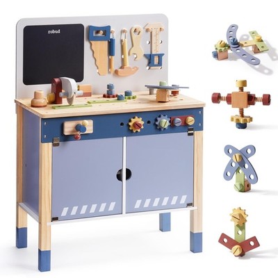 ROBUD Wooden Toy Workbench, Large 53.34 cm x 27.94 x 76.2 cm, Mist Blue
