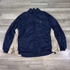 Vintage 90s Nike Navy Blue and Beige Full Zip Windbreaker Jacket Size XL
