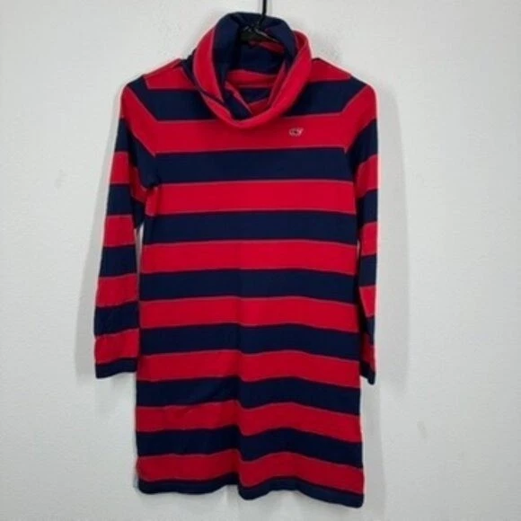 Vestido suéter Vineyard Vines feminino tamanho grande 14 vermelho marinho listrado gola alta - Imagem 2 de 4