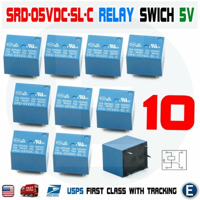 10pcs Relay Switch SRD-05VDC-SL-C 5 Pins 5 V DC PCB Mini Type SPDT