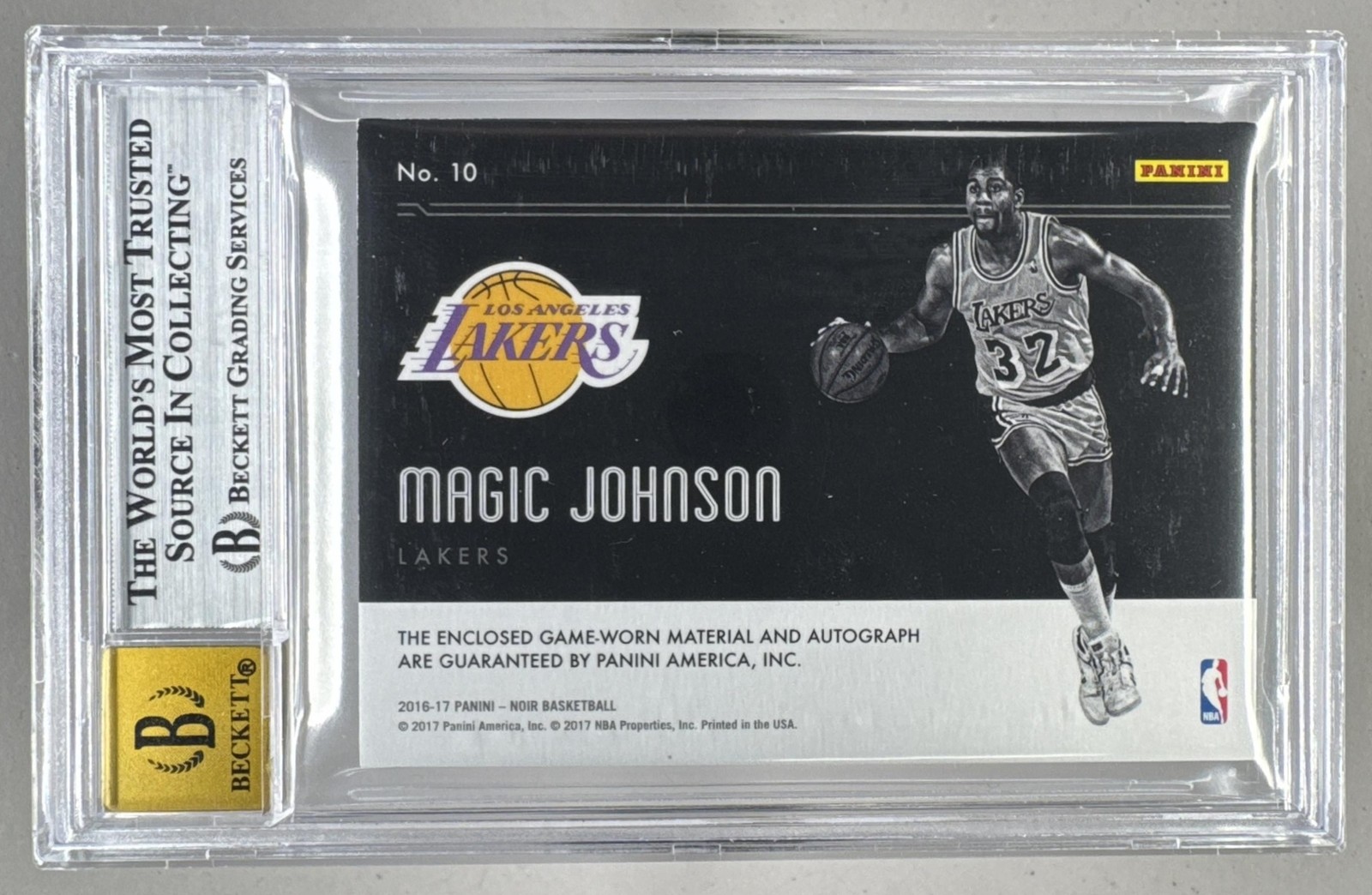 Magic Johnson 2016 Panini Noir Prime Color Patch Auto 5/40 BGS 9/10 view 2