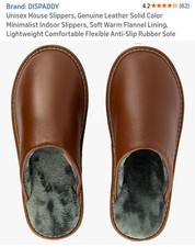 Unisex Brown Genuine Leather Round Toe Slippers Dispaddy