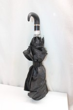Vintage Telescoping Crook Handle Folding Pocket Umbrella Black