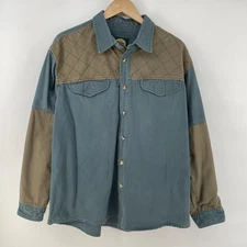 Cabela's Shooting Hunting Shirt Mens  XL Green Tan Canvas Long Sleeve Button Up