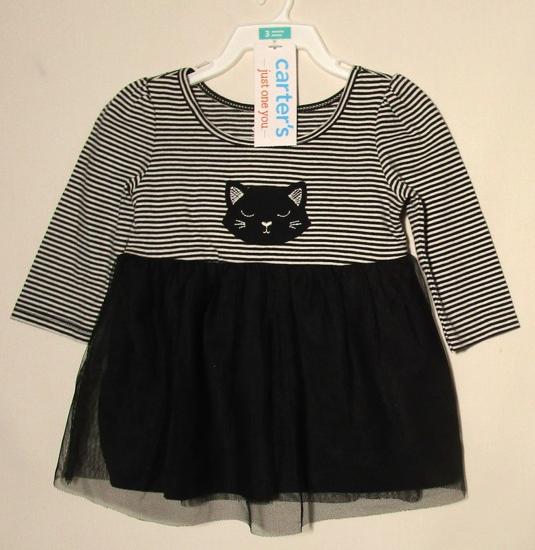 NWT Carter's black & white dress + diaper cover cat applique size 3 months