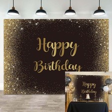 Black Gold Happy Birthday Backdrop Gold Glitter Spots Photography Background Adu
