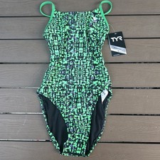 TYR Durafast Elite Women's Cutoutfit Green Petra 1 Piece Swimsuit SZ 30 New