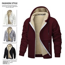Mens Loose Fit Lamb Fleece sheepskin Jacket Thick Warm Workwear Coat Multi-Pock