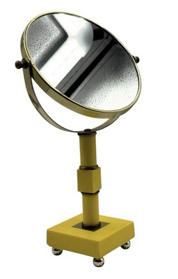 Vintage Yellow Vanity Mirror 1970s Celluloid Footed Brass 11'' Swivel 2 Sided MCM