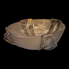 Art Deco Stolzle Glass Bohemian Blue Glass Bowl Large Handles Rare 8.5” Vtg Vgc