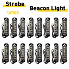16PC 6LED Amber/White Side Emergency Flash Bar Marker Light Fit Strobe Kit Truck