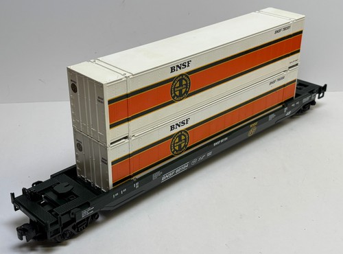 Coche apilable Husky MTH Premier BNSF con contenedores #60104.  20-95009-Usado-Bonito! | Condition: Used