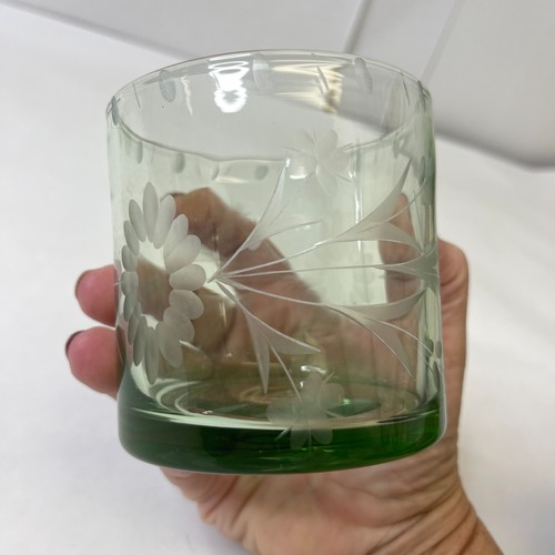 Bobby Flay Hand-Blown Etched Green Double Old-Fashioned Glass – 3 5/8″ Tumbler - Picture 3 of 10