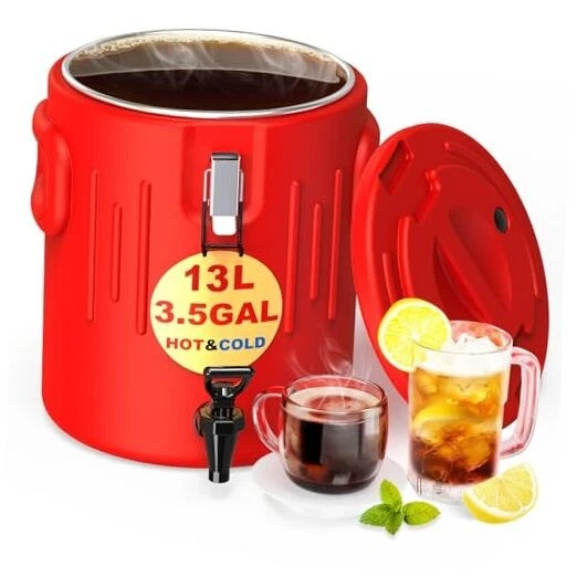 Insulated Beverage Dispenser- Ice and Hot Drink Dispenser with 304 2 Gallon Red