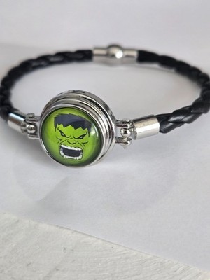 INC.HULK 18MM NOOSA  SNAP BUTTON  8.25'' BRAIDED LEATHER MAGNETIC BRACE.