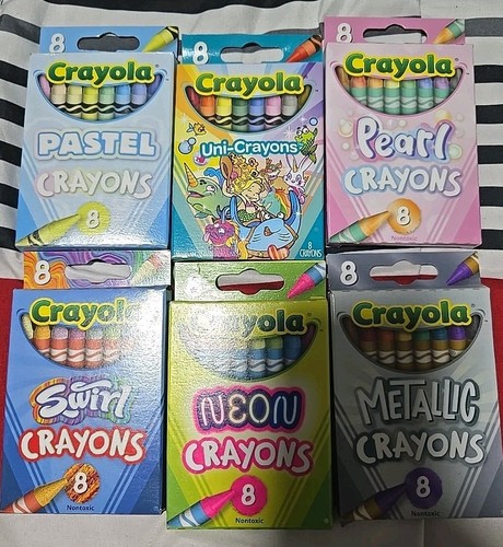 6 Crayola Special Edition Crayons Pearl Swirl Neon Metallic Uni-crayons Pastel
