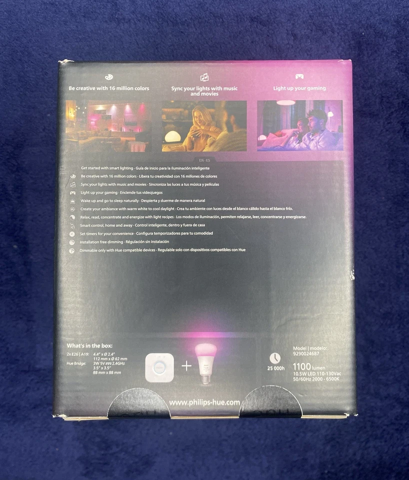 Philips Hue White and Color Ambiance E26 75W 1100 Lumen LED Smart Bulbs 2 Pack - Image 3 of 4