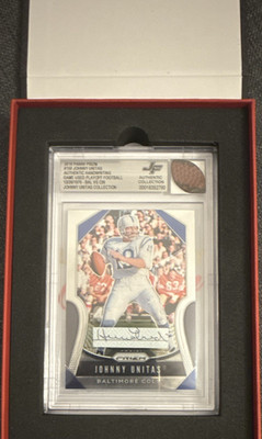 Johnny Unitas Panini Prizm Auto Relic Game Used Football 12/26/1970 Colts JF