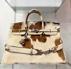 Genuine Cowhide Hair On Hide Leather Handbag Women Western Shoulder Tote Bag