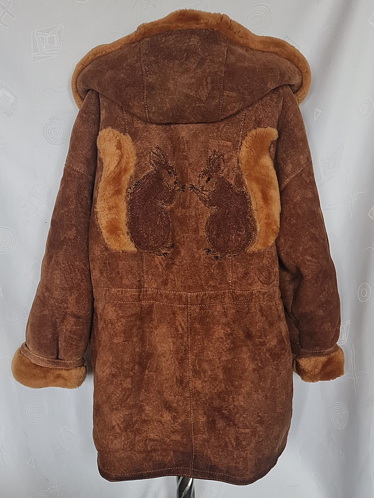 COAT JACKET VINTAGE SHEARLING EMBROIDERY BROWN LAMB LEATHER WOMENS US 18 EU 46 image 3