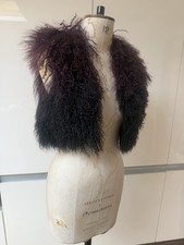 Vintage River Island Real Mongolian Fur Gilet Size Xs Dip Dye Purple Black