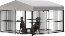 Heavy Duty Outdoor Dog Kennel w/ Waterproof Cover Iron Guardrails 10x10x6FT