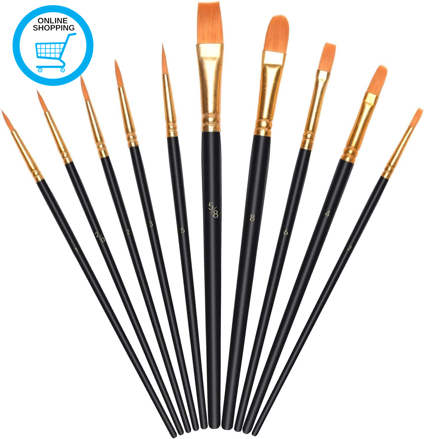 10Pcs Paint Brushes, Professional Painting Brushes Set Nylon Hair Artist Paint B