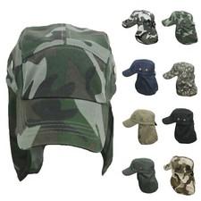 Kid Baseball Cap Ear Flap Sun Neck Cover Visor Adjustable Camo Hiking Boy  Girl