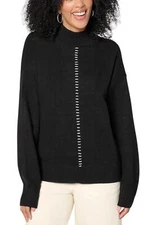 Peace Love World Women's SolidorSplit Color MockNeck Sweater Black